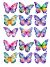 MEDIUM BRIGHT WATERCOLOUR BUTTERFLIES 15 PK WAFER PAPER