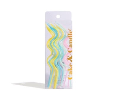 PASTEL RAINBOW 13cm SWIRLY Cake Candles (Pkt 16)