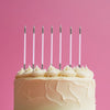 WHITE 15cm SILVER DOUBLE DIPPED Cake Candles (Pkt12)
