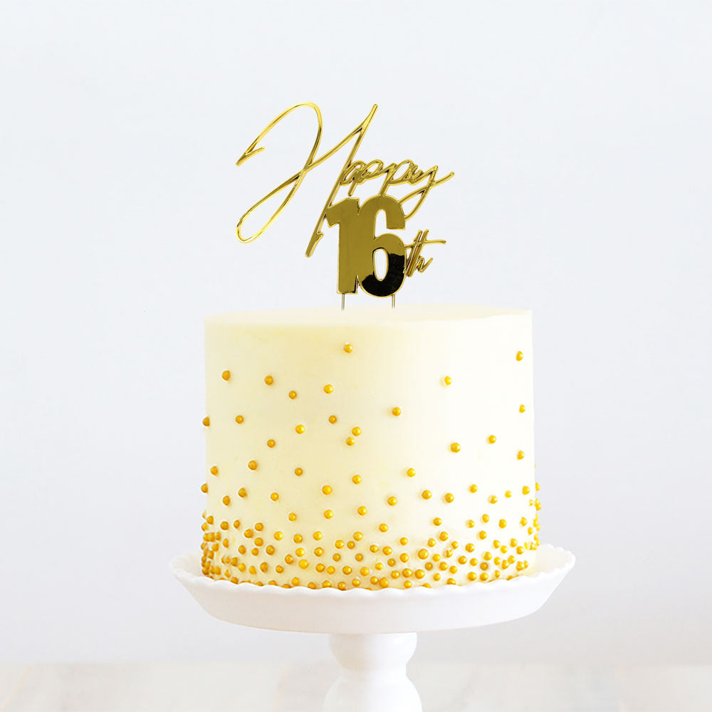 Happy 16th Gold Metal Cake Topper