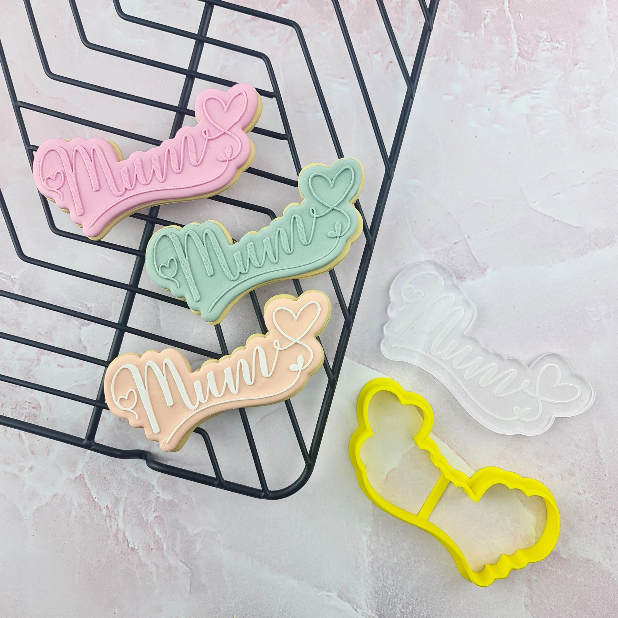 Mum Hearts Text Cutter and Cookie Fondant Debosser Set